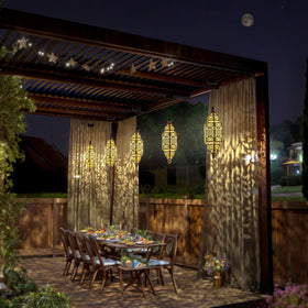 Twinkya garden decor lantern gold color with intricate cutouts for yard decoration.