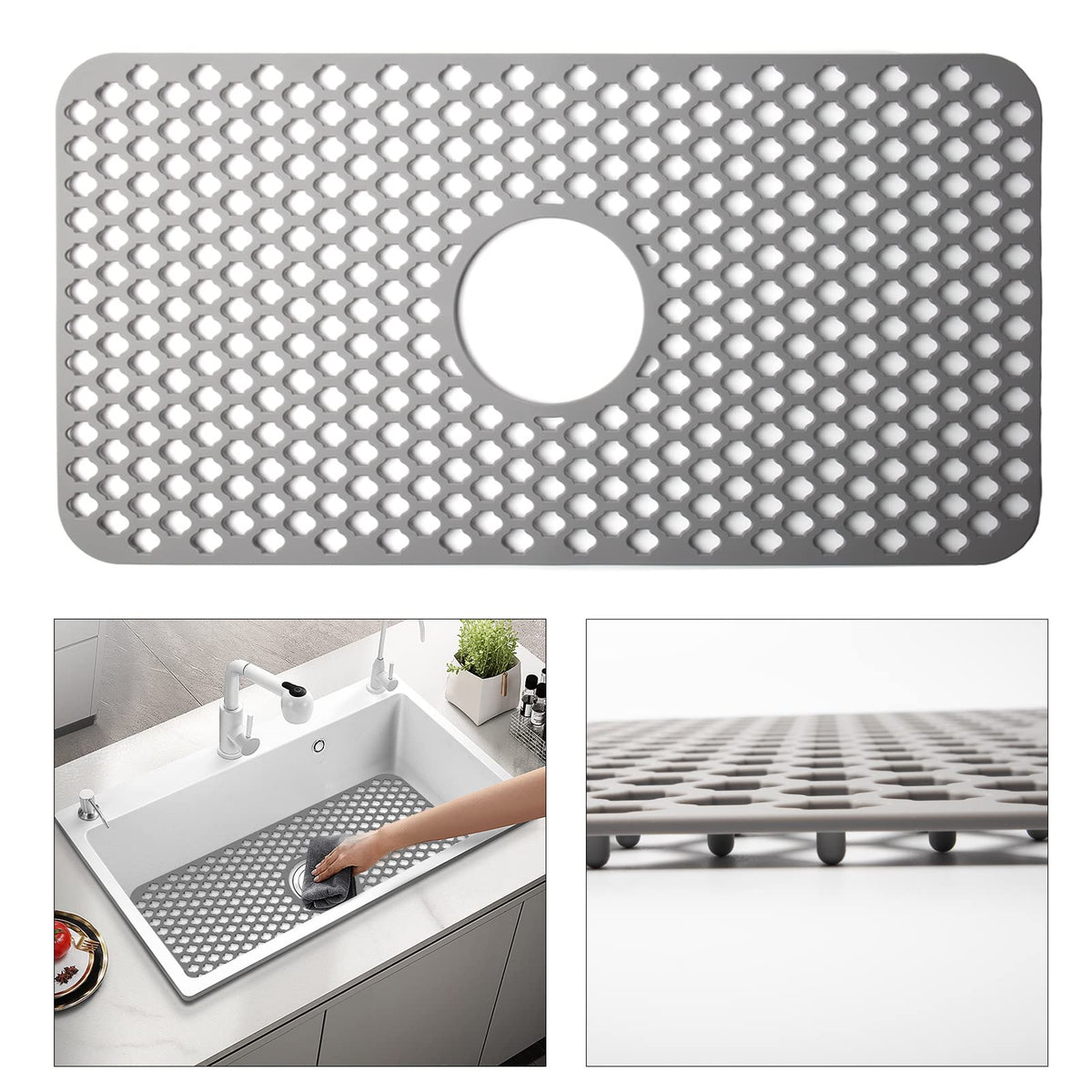 TwinnekYR silicone sink mat front view; protective liner preserves sink surfaces