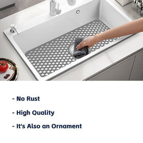 TwinnekYR silicone sink mat in use; protects dishes and speeds drainage