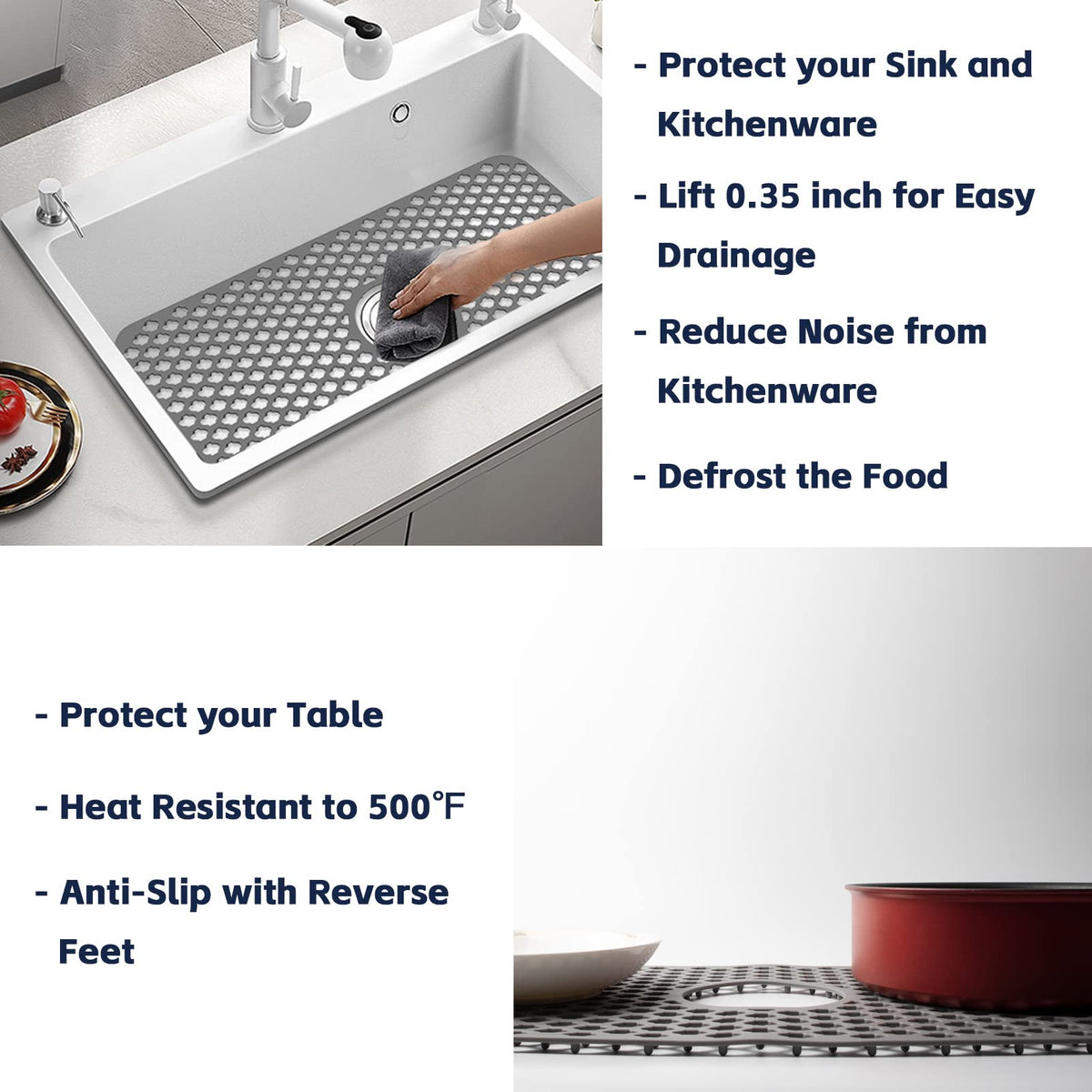TwinnekYR silicone sink mat texture closeup; durable non-slip surface
