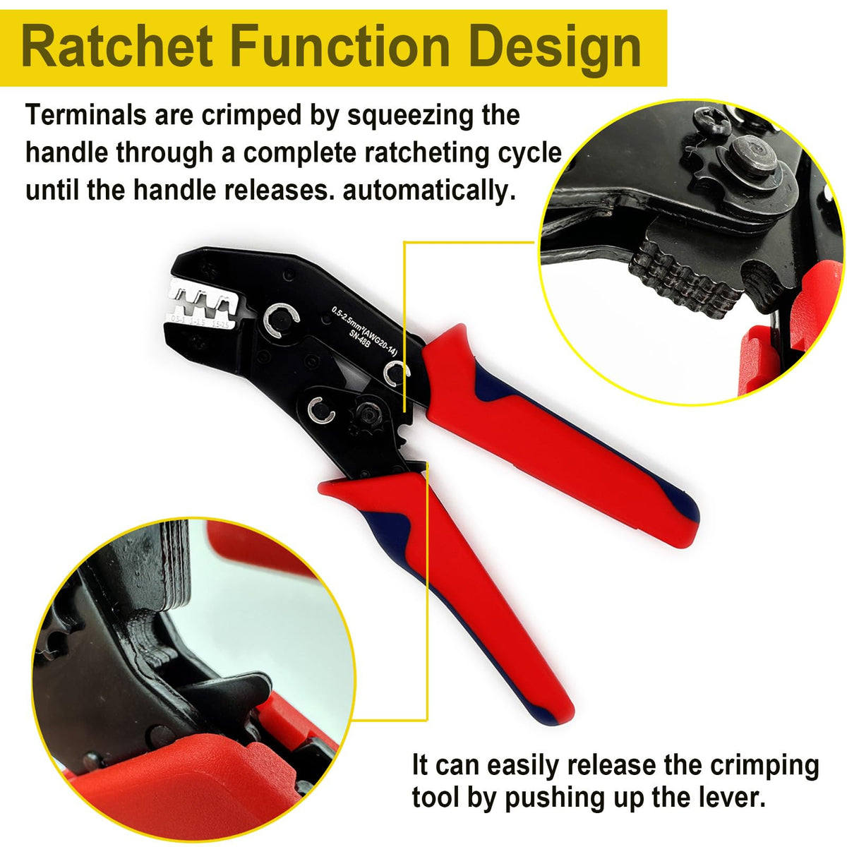 Twippo crimp tool release lever enabling easy undo and controlled termination.