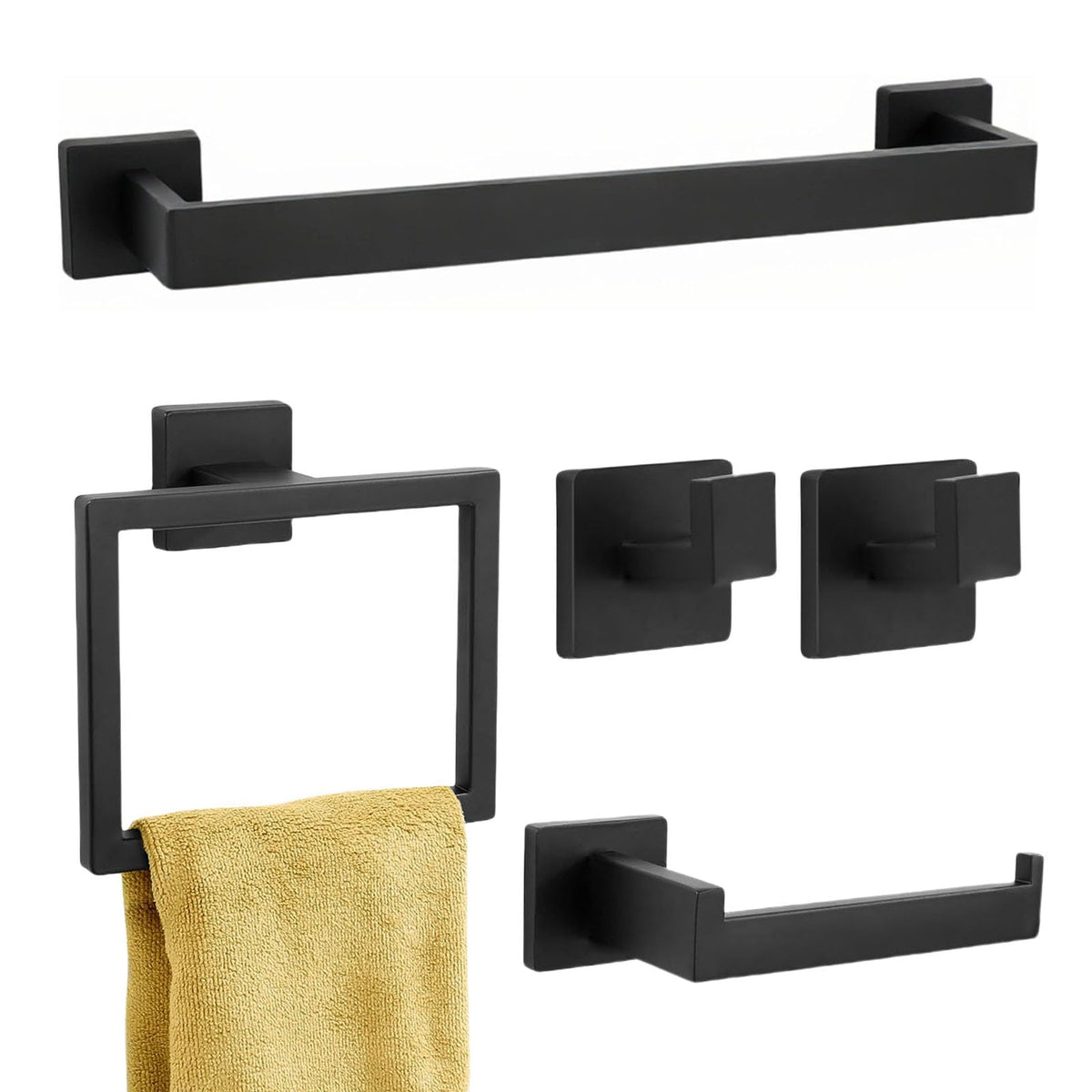 Twirobt 16-inch matte black towel bar for durable bathroom storage