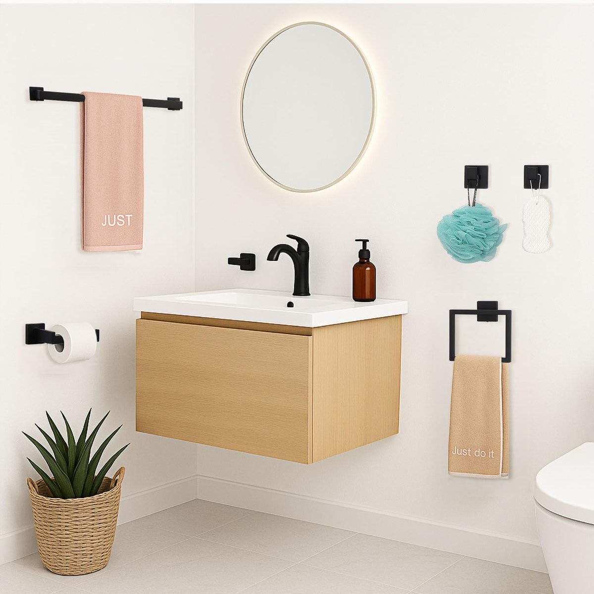 Twirobt towel ring in matte black for quick hand towel access
