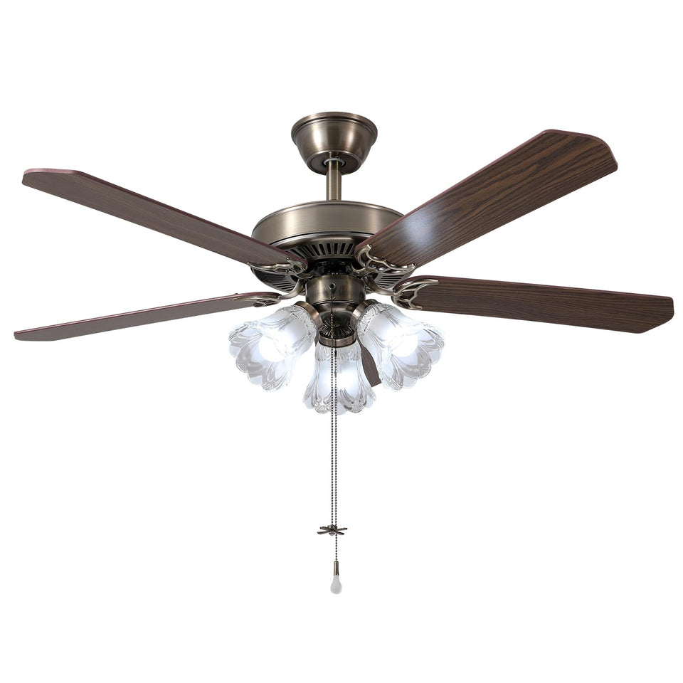 TWLITE 52-inch antique ceiling fan with light base for classic living spaces.