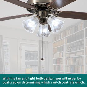 TWLITE antique finish ceiling fan enhances room ambiance with timeless style.