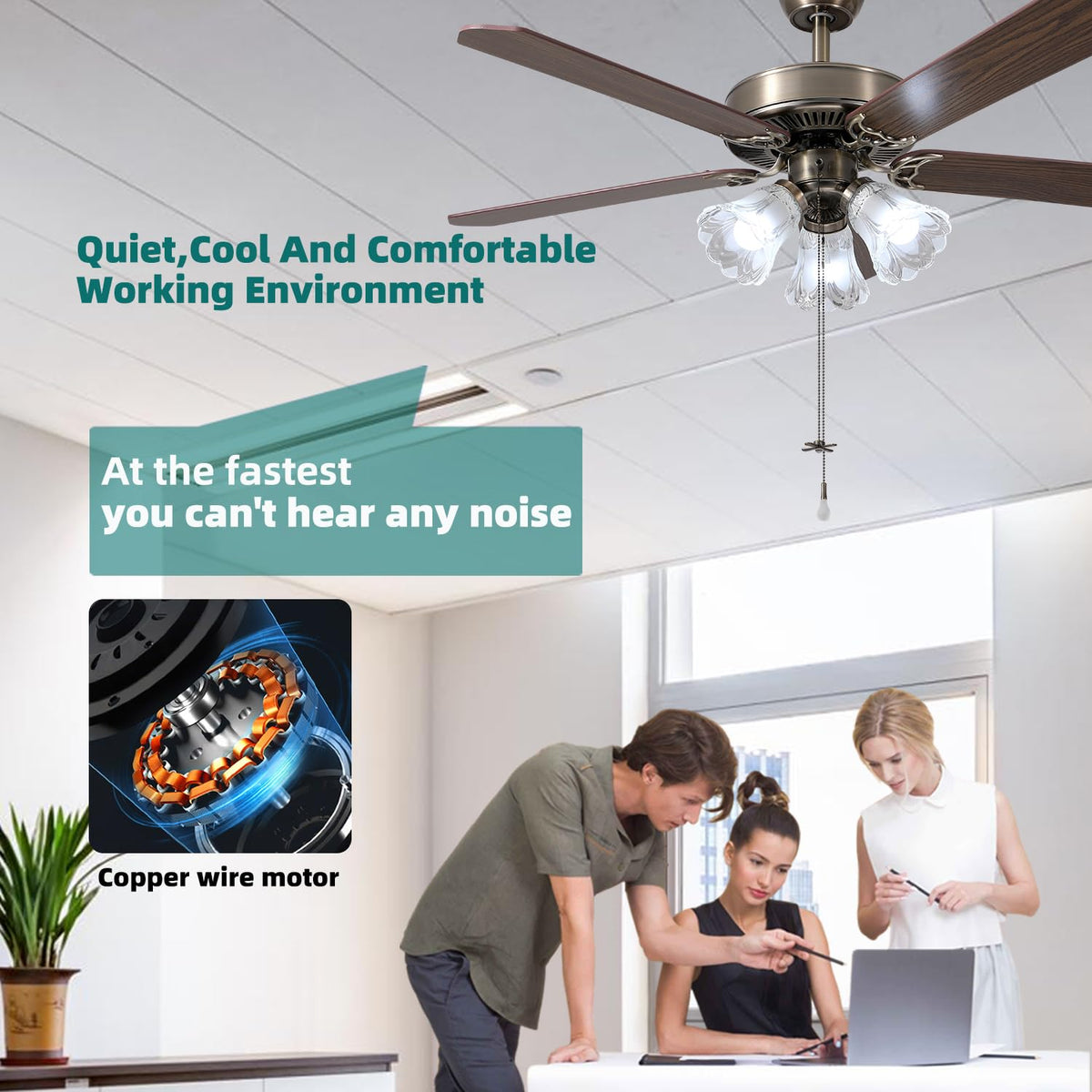 TWLITE pull-chains offer easy control over fan speed and lighting.