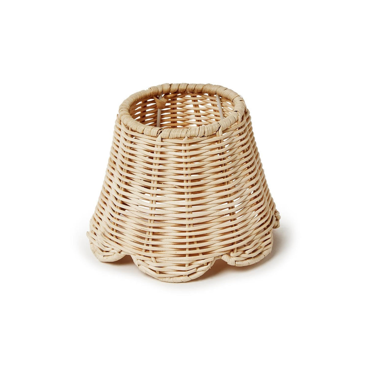 Two's Company scallop edge rattan shade cover adds warm decorative lighting