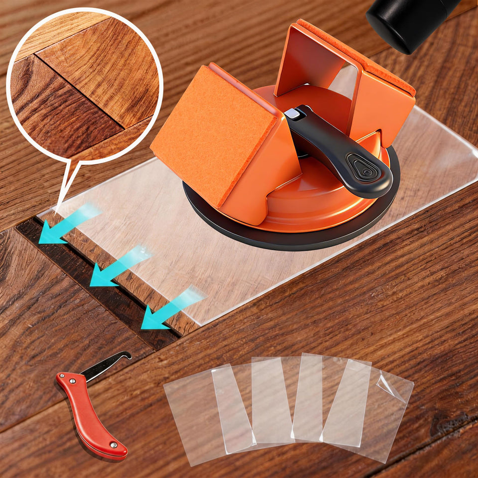 Twostubir floor gap fixer with 45-degree strike for precise plank alignment