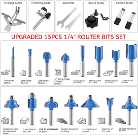 TwoWin Router Tool 15-piece carbide bit set for versatile profiles