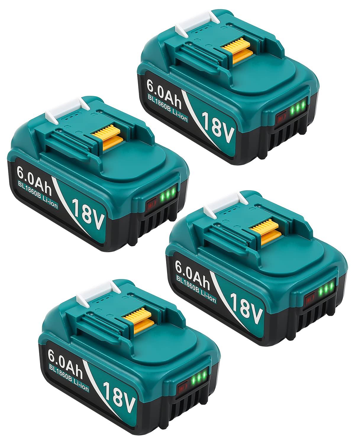 Twupixy 18V 6.0Ah four-pack battery for extended Makita runtimes.