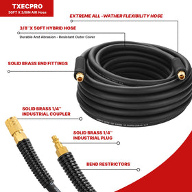 Txecpro 50ft hose coiled neatly for easy storage and transport.