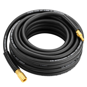 Txecpro 50ft hybrid air hose unfurled for versatile workshop airflow.