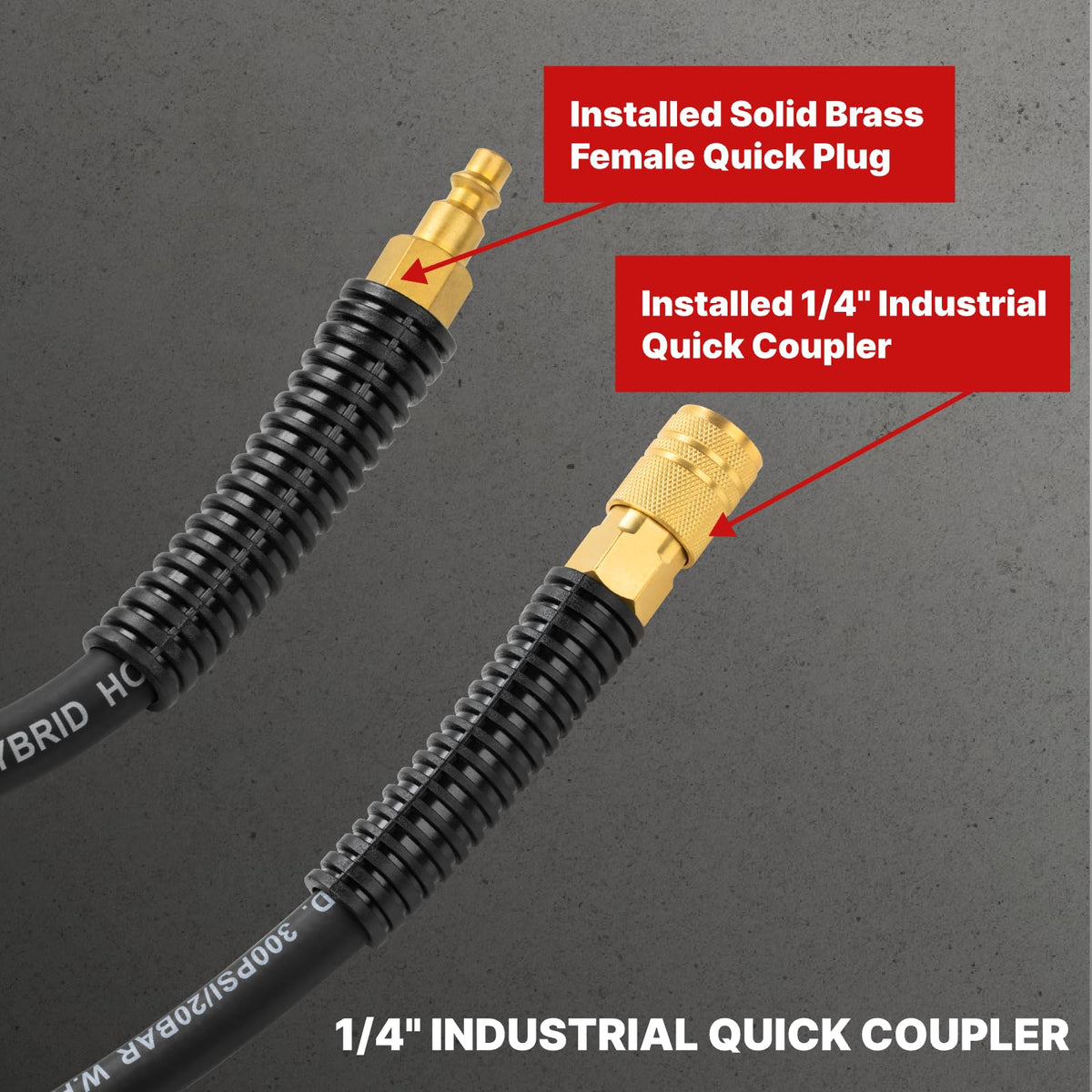 Txecpro hose in use with pneumatic tools on a busy shop floor.