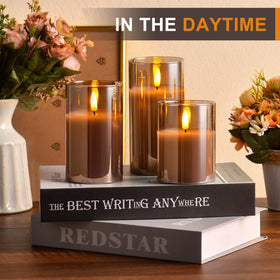 Tyawon glass candle with realistic flame design for lifelike glow