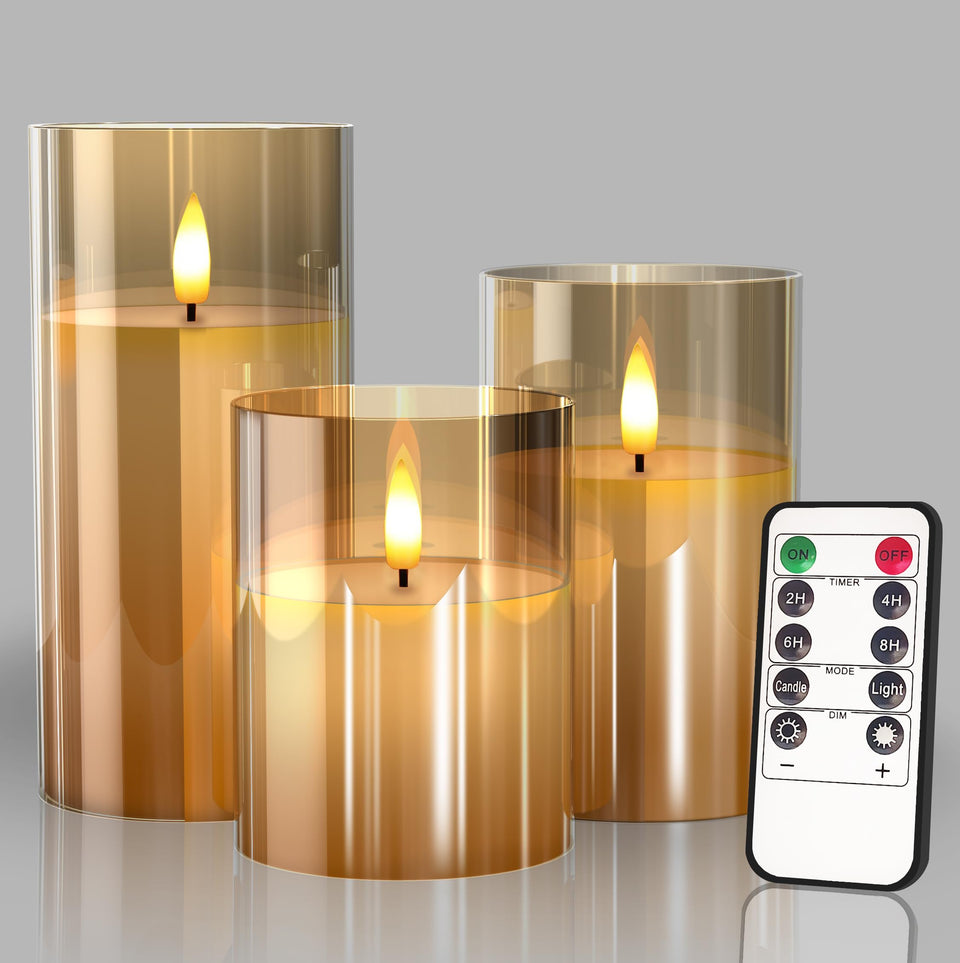 Tyawon glass flameless candle on table setting creates cozy ambience.