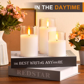 Tyawon glass LED candle 3x5 clear housing provides romantic glow for meals.