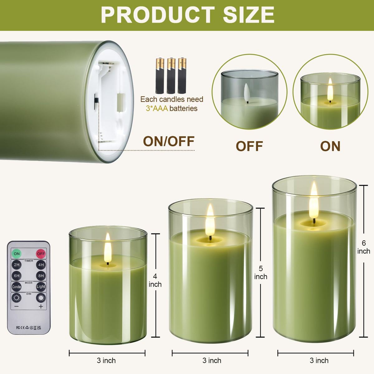 Tyawon three-pack glass flameless candles for versatile decor