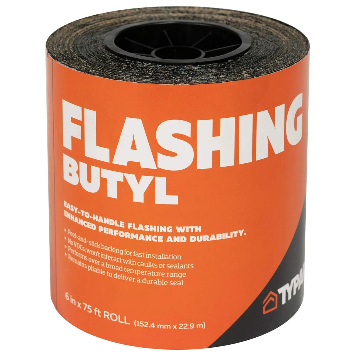 Typar Butyl Flashing Tape close-up emphasizes pliable sealing for long-lasting weatherproofing.