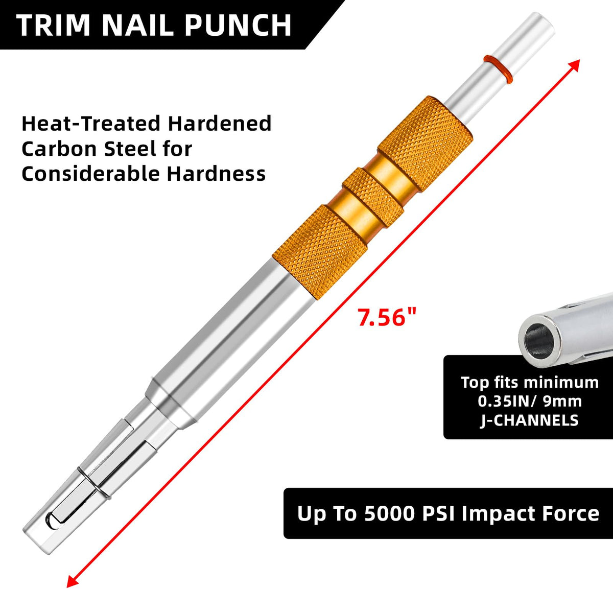 TYRWEEY pocket-size trim nail punch fits in a pocket for quick carpentry touch-ups.