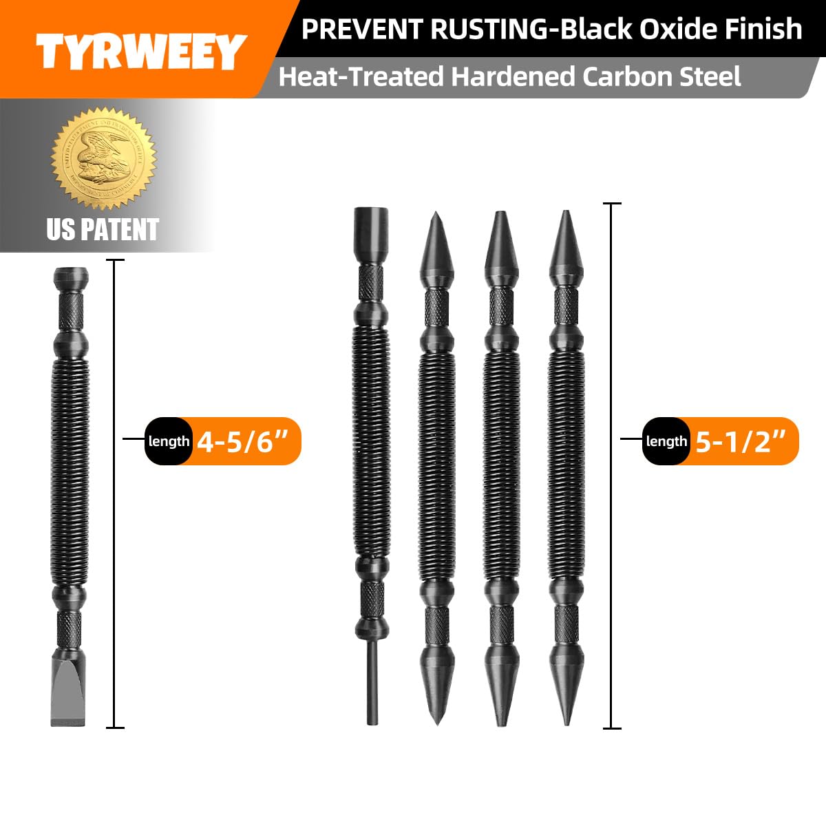 TYRWEey nail-set dual-head 1/16 inch and 1/32 inch for small-diameter starts.
