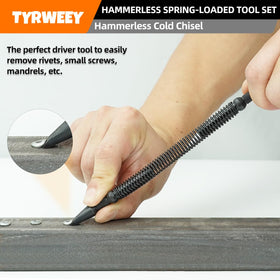 TYRWEey spring-loaded nail-set compact enables one-handed use in tight spaces.