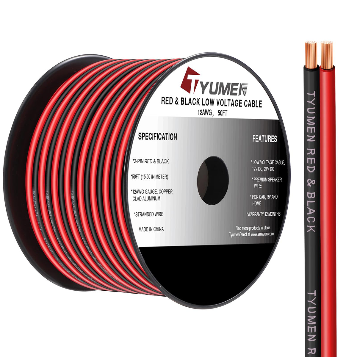 Tyumen 12AWG red wire on a spool for LED strip connections