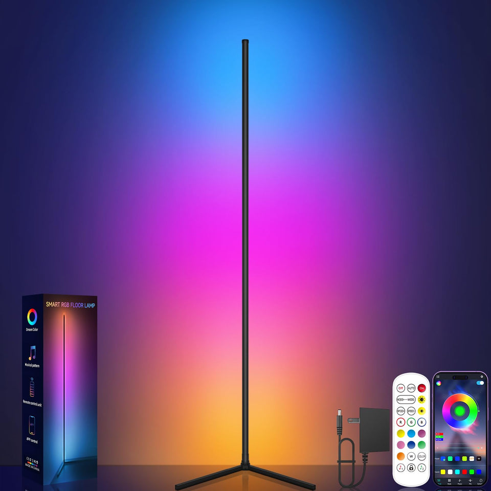 Tyute corner floor lamp ambient light for cozy living room evenings.