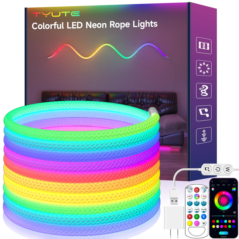 Tyute LED rope lights provide 360-degree illumination for even room lighting.