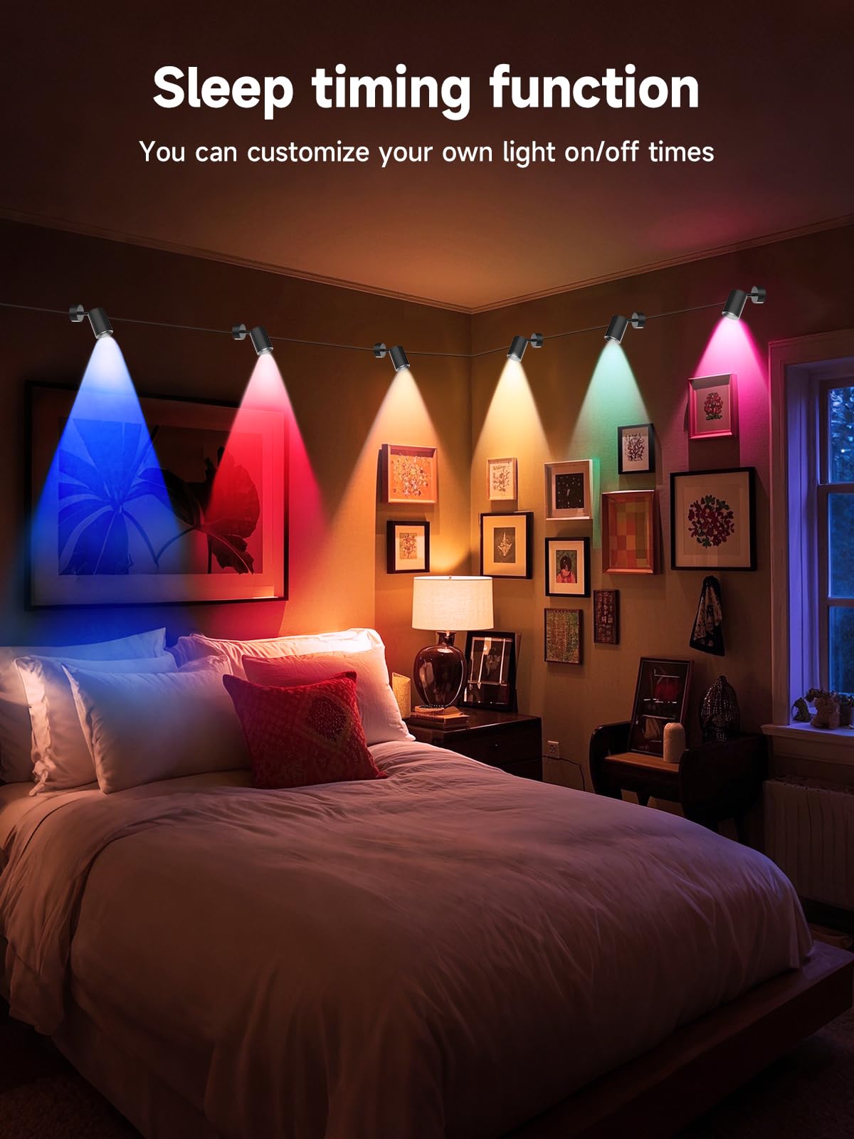 Tyute LED spot lights bedroom setup with relaxing color scenes