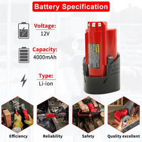 UADCA replacement battery 48-11-2411 compatible with Milwaukee 12V tools