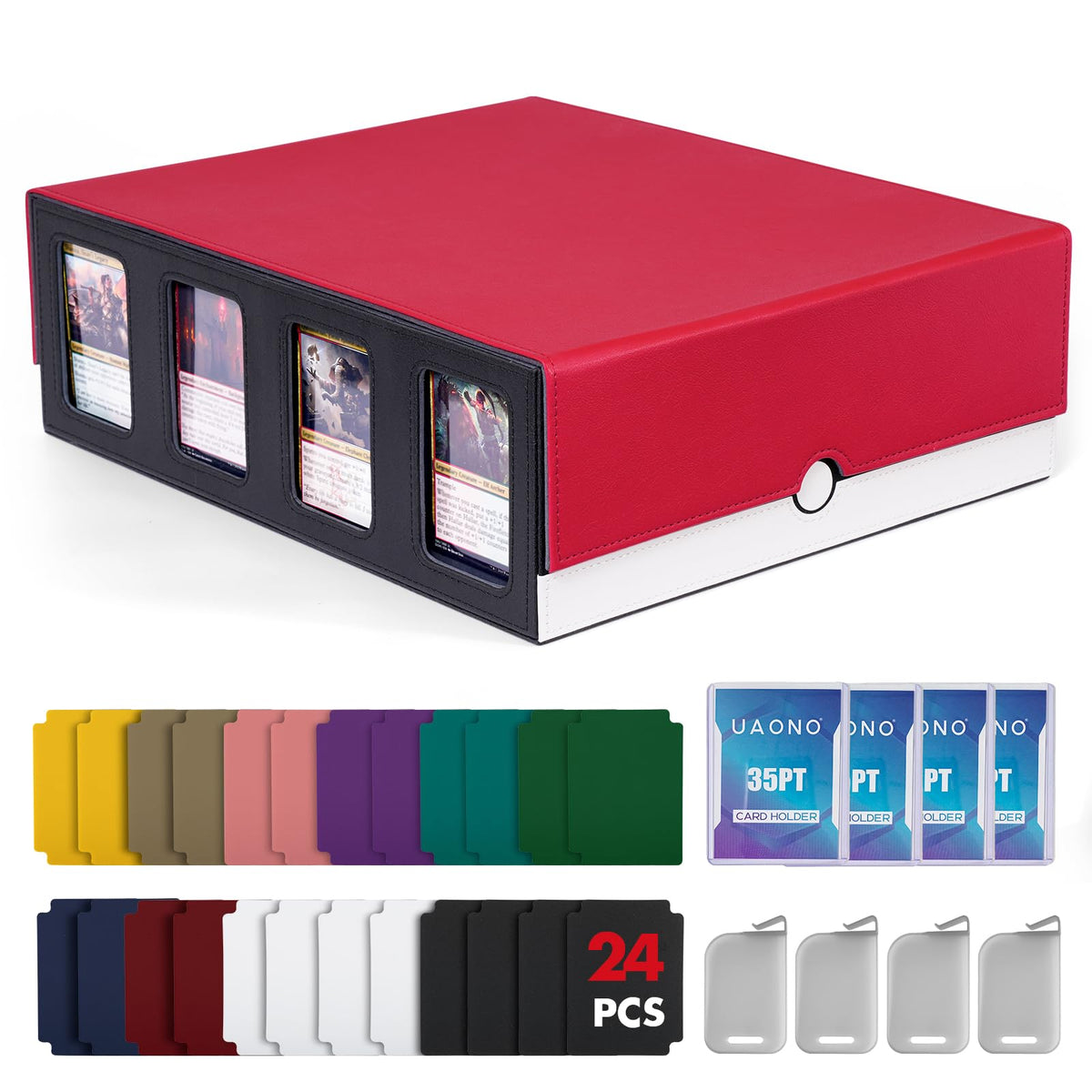 UAONO trading card storage box with commander display keeps decks visible and organized.