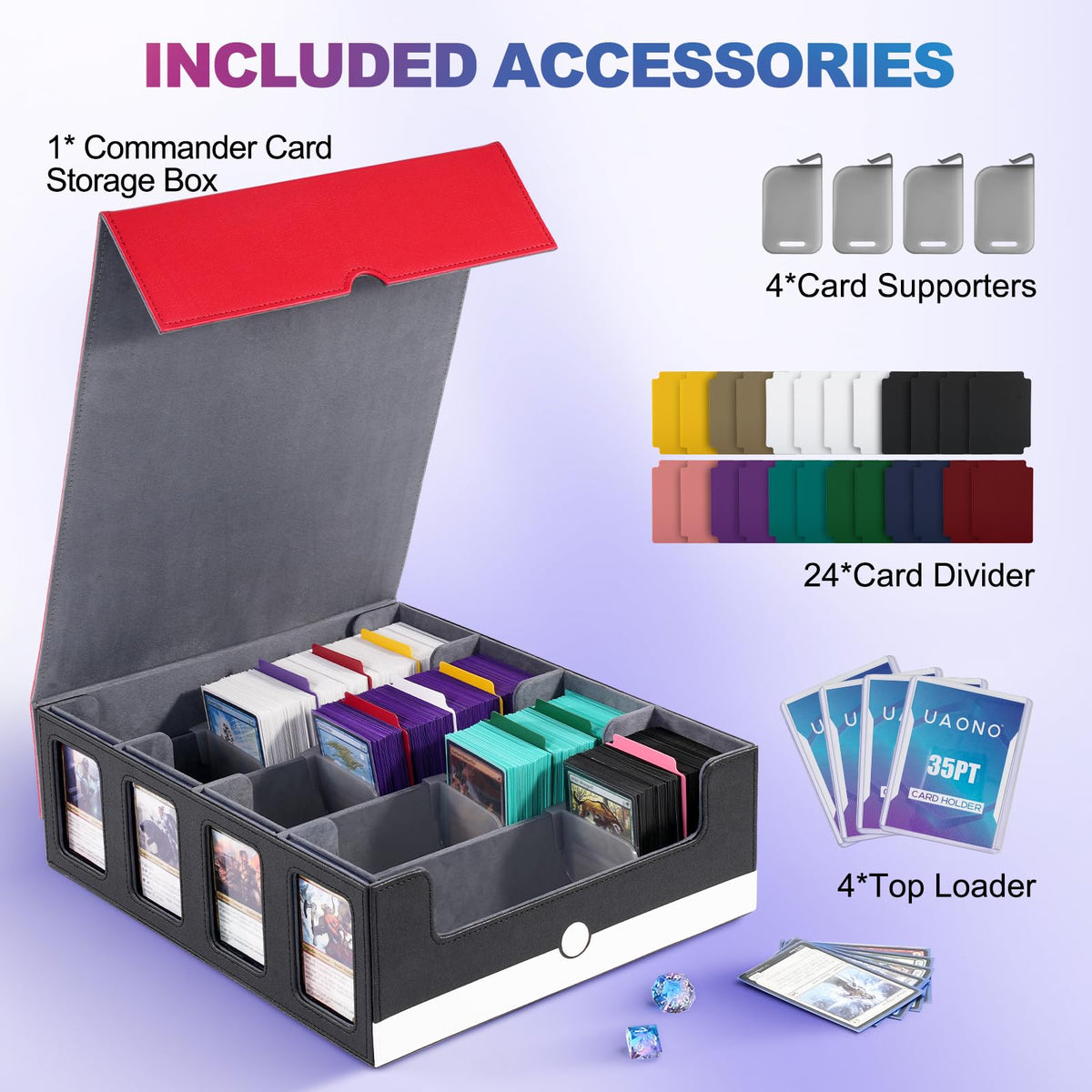 UAONO storage box with large capacity holds 640+ top loaders and 1300+ double-sleeved cards.