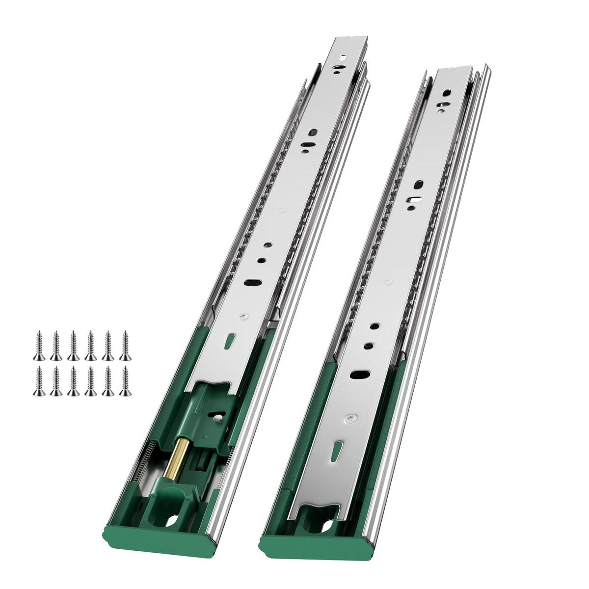 Ubisin 4-pair soft-close slides, 22-inch length, silent operation under heavy load.