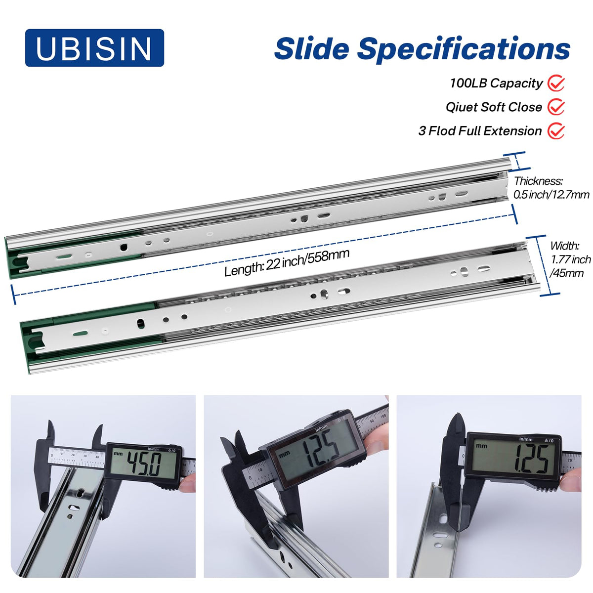 Ubisin full-extension drawer rails enable complete rear access and organization.