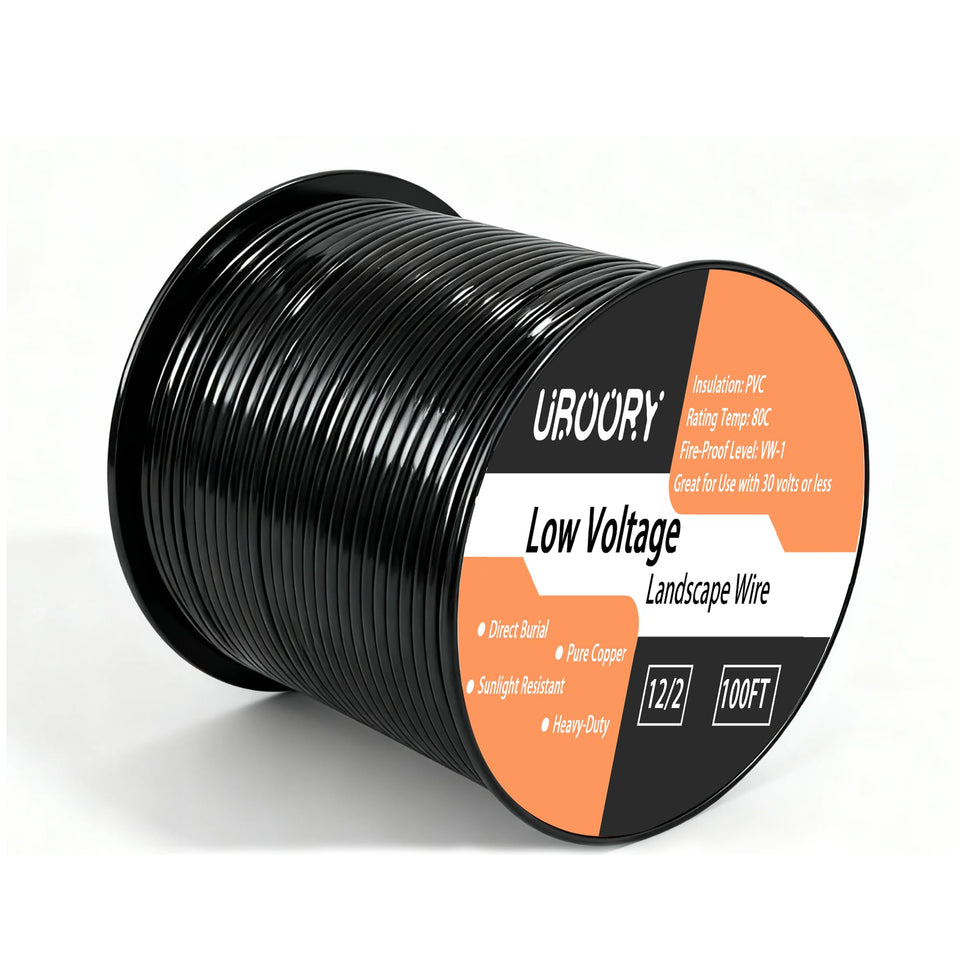 UBOORY 12GA wire 100ft black for outdoor lighting and easy installation.