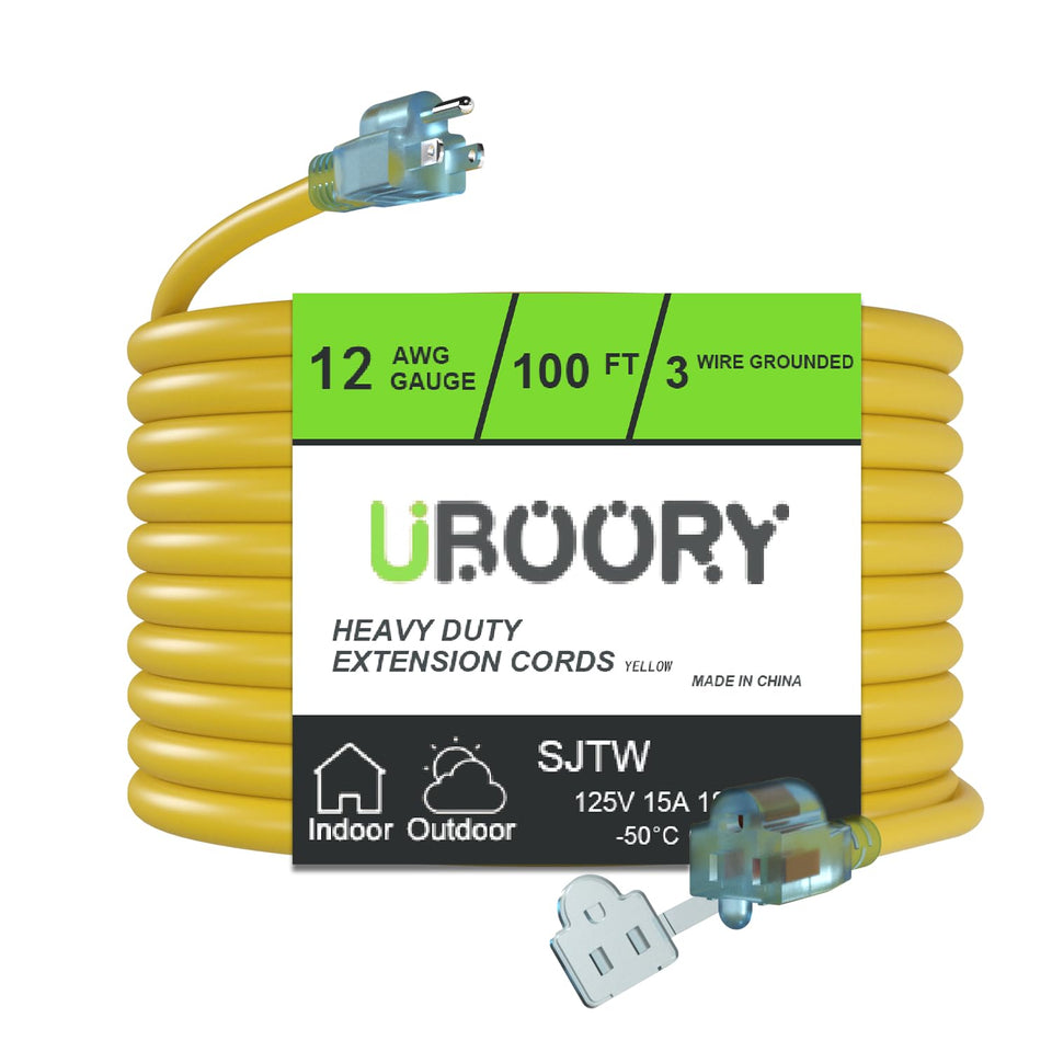 uboory outdoor extension cord 100ft yellow for wide-area power access.