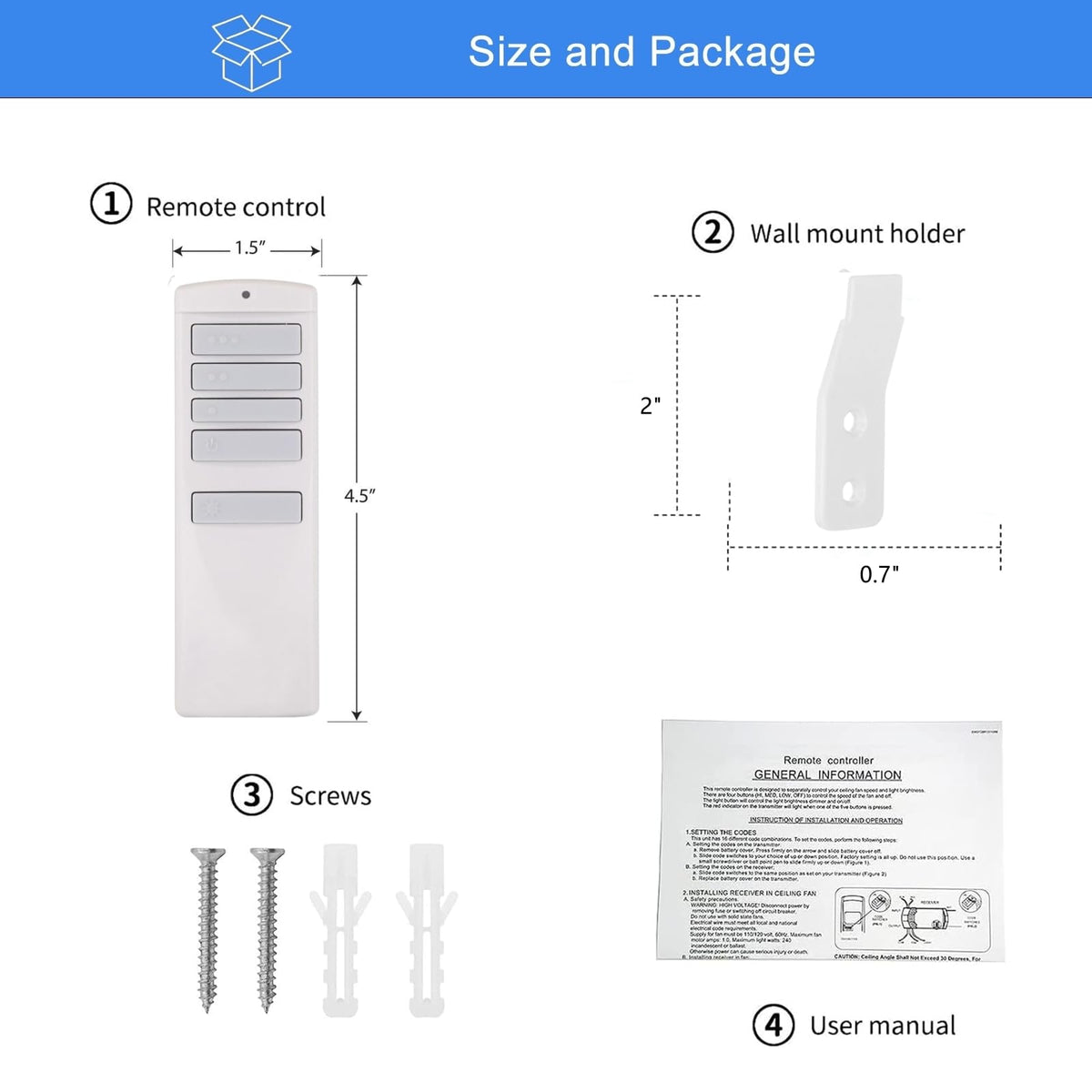 UBORSY Harbor Breeze remote packaging with included accessories