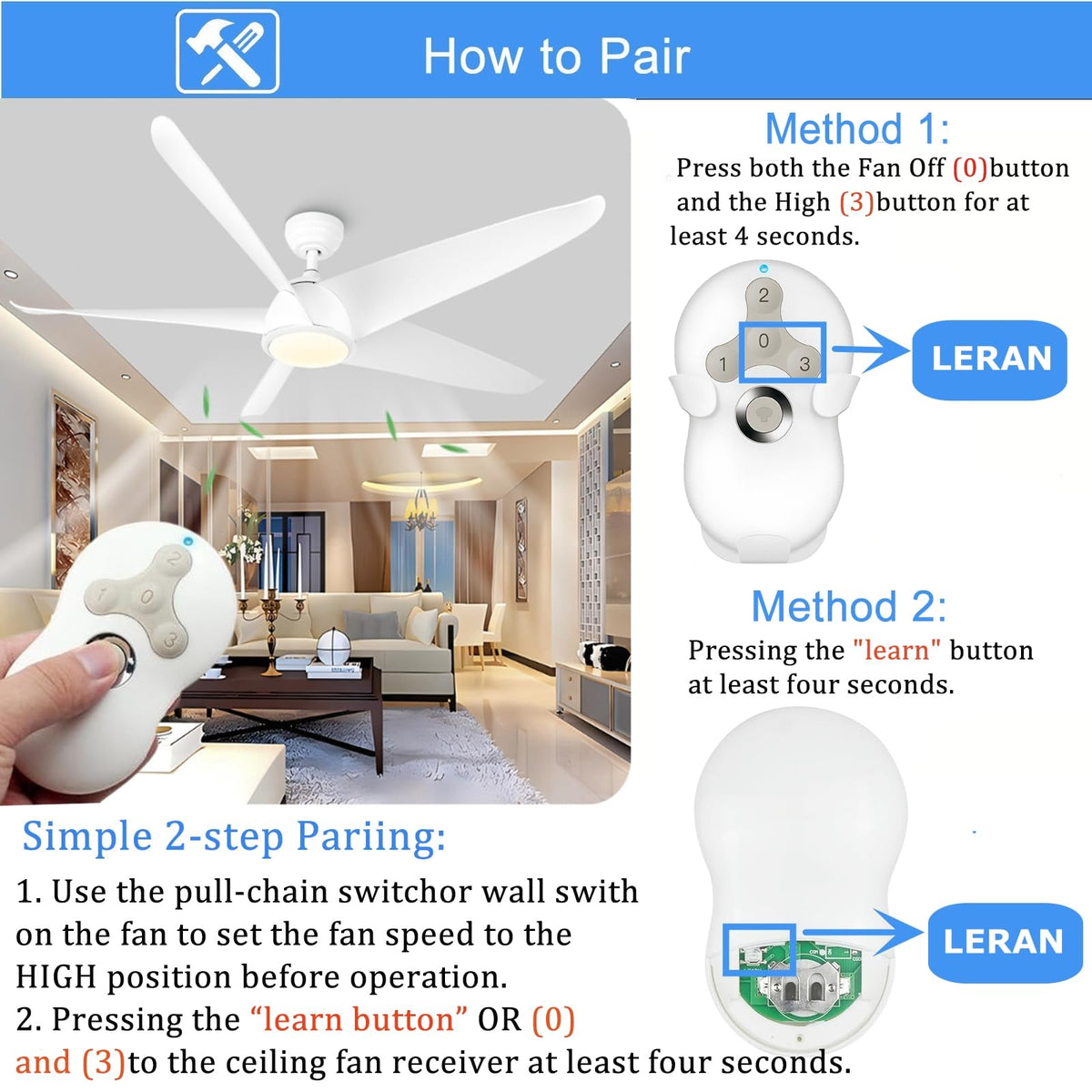UBORSY remote dimmer control enables soft lighting without altering fan speed.