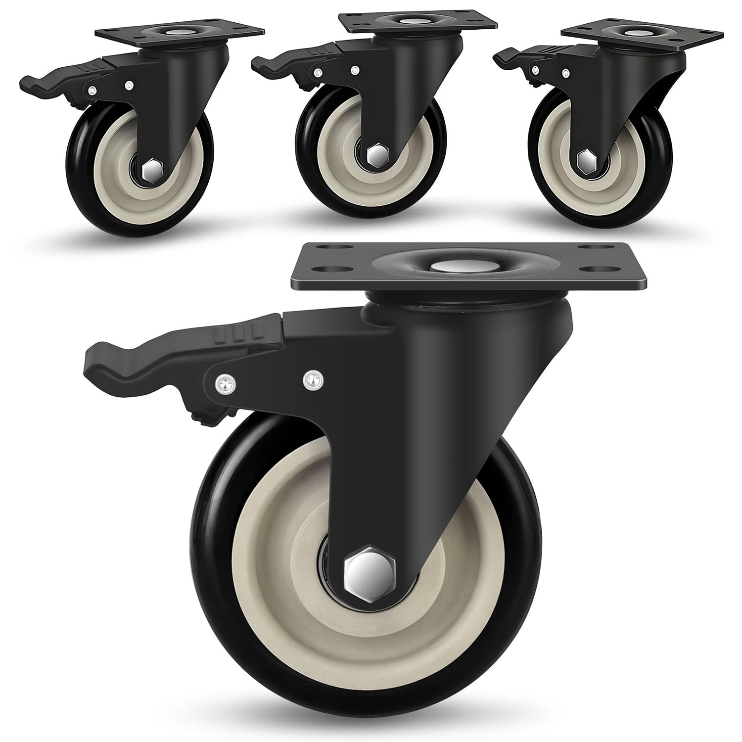 UBZOPWA 4-inch caster wheels plate closeup for heavy-duty mobility.