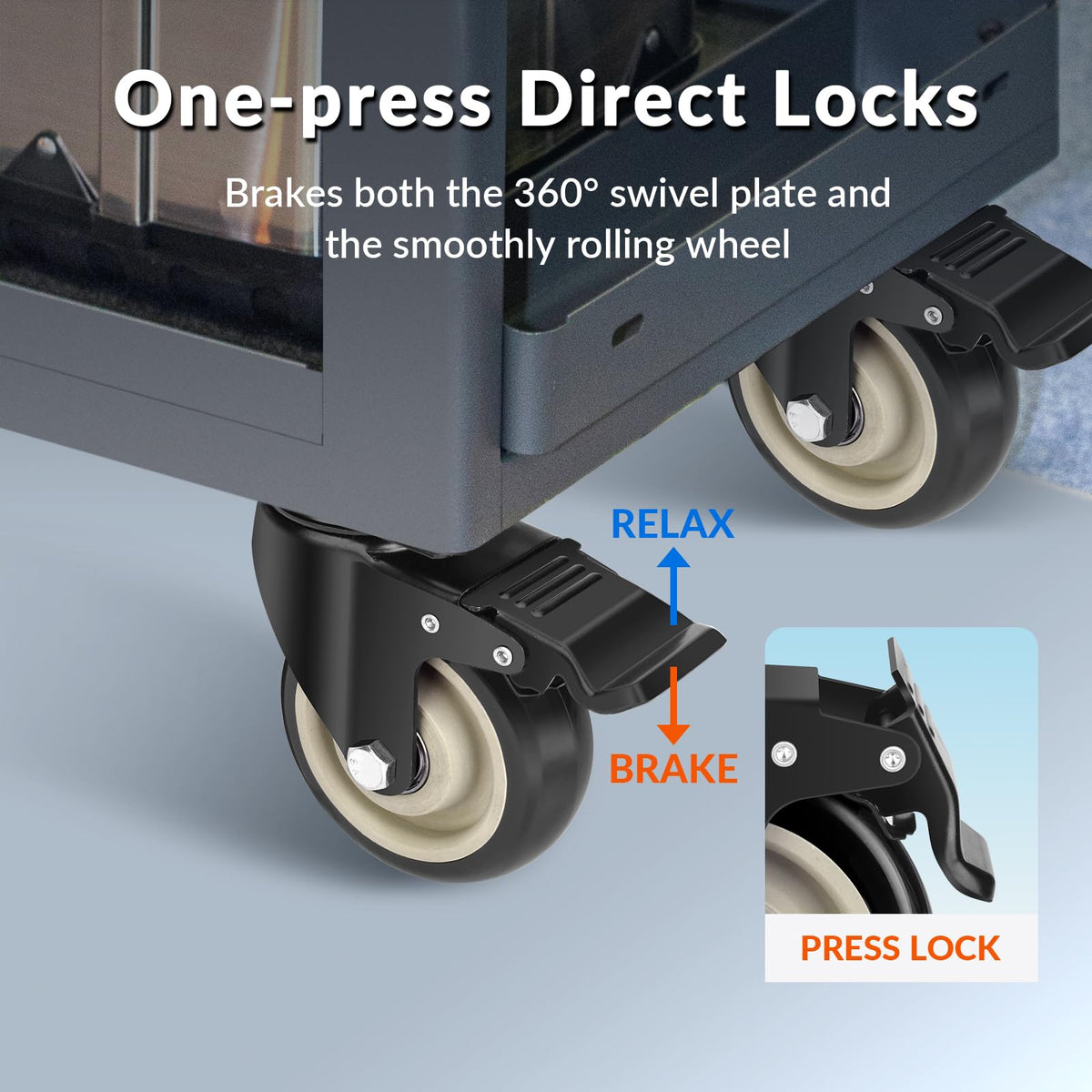 UBZOPWA double brake system locks movement for stability.