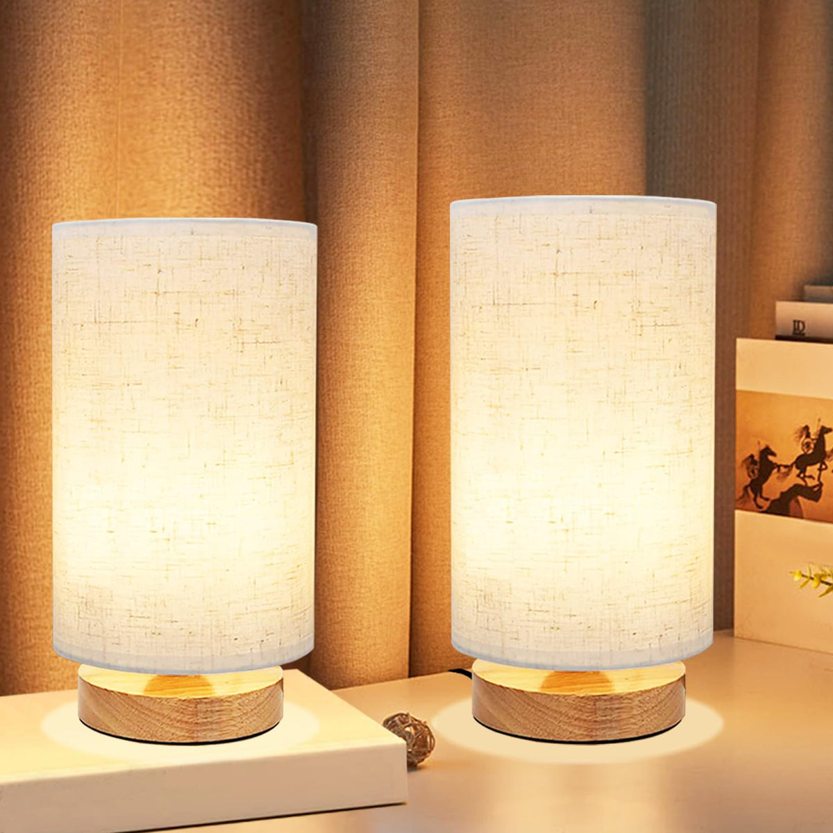 UCHENTON small bedside lamp with wood base and round shade for cozy bedrooms