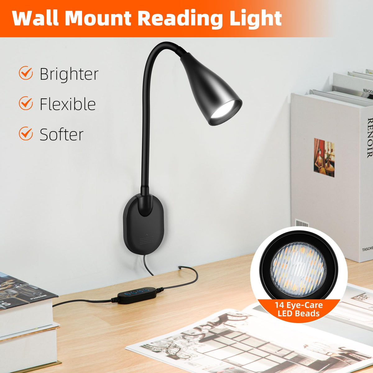 Uchoiceme LED wall reading light, color modes, adjustable warmth for comfortable evenings.