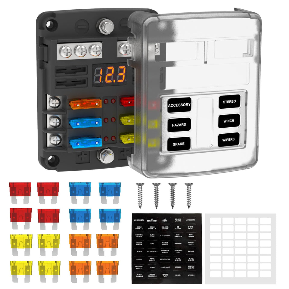 UCkasayfy 6-way fuse block box showcases compact design for versatile vehicle power management.