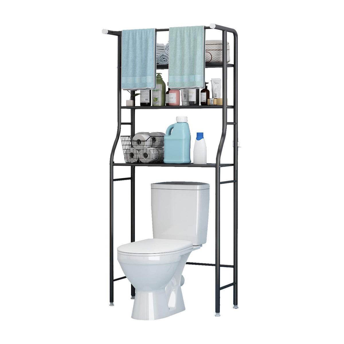 UDEAR 3-Tier Over The Toilet Rack front view, a compact space saver for towels and toiletries.