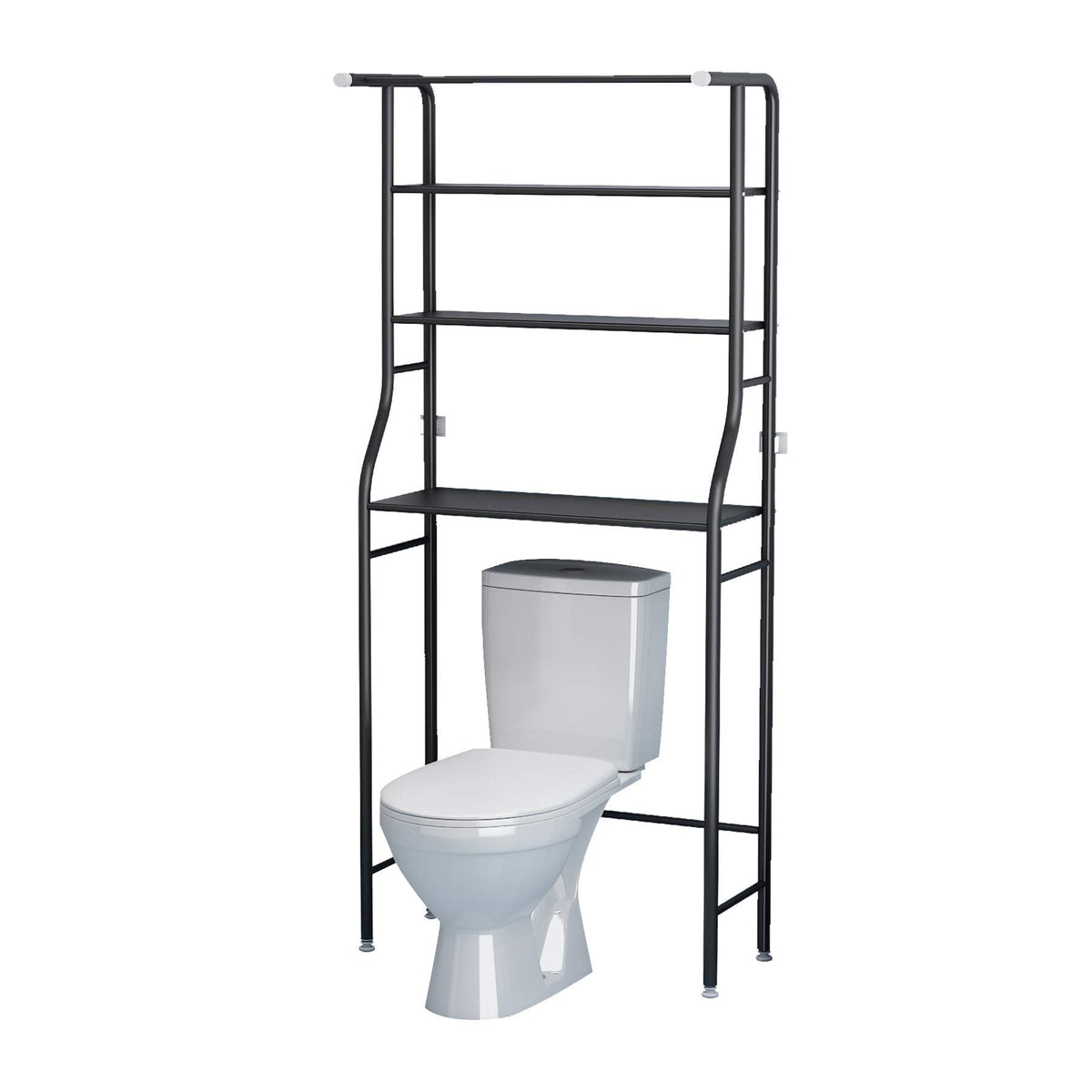 UDEAR over-the-toilet rack side view shows sturdy steel frame and adjustable shelves.