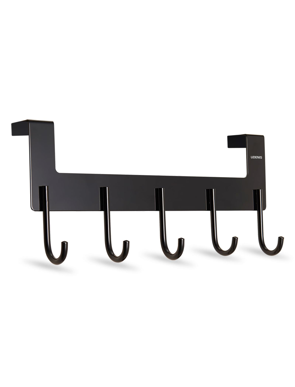 UDENIS over-the-door towel rack with five matte black hooks for clutter-free spaces