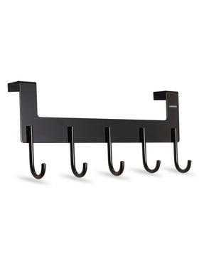 UDENIS over-the-door towel rack with five matte black hooks for clutter-free spaces
