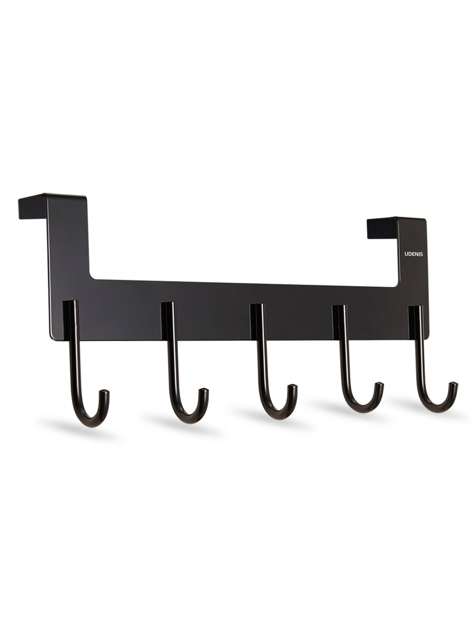 UDENIS over-the-door towel rack with five matte black hooks for clutter-free spaces