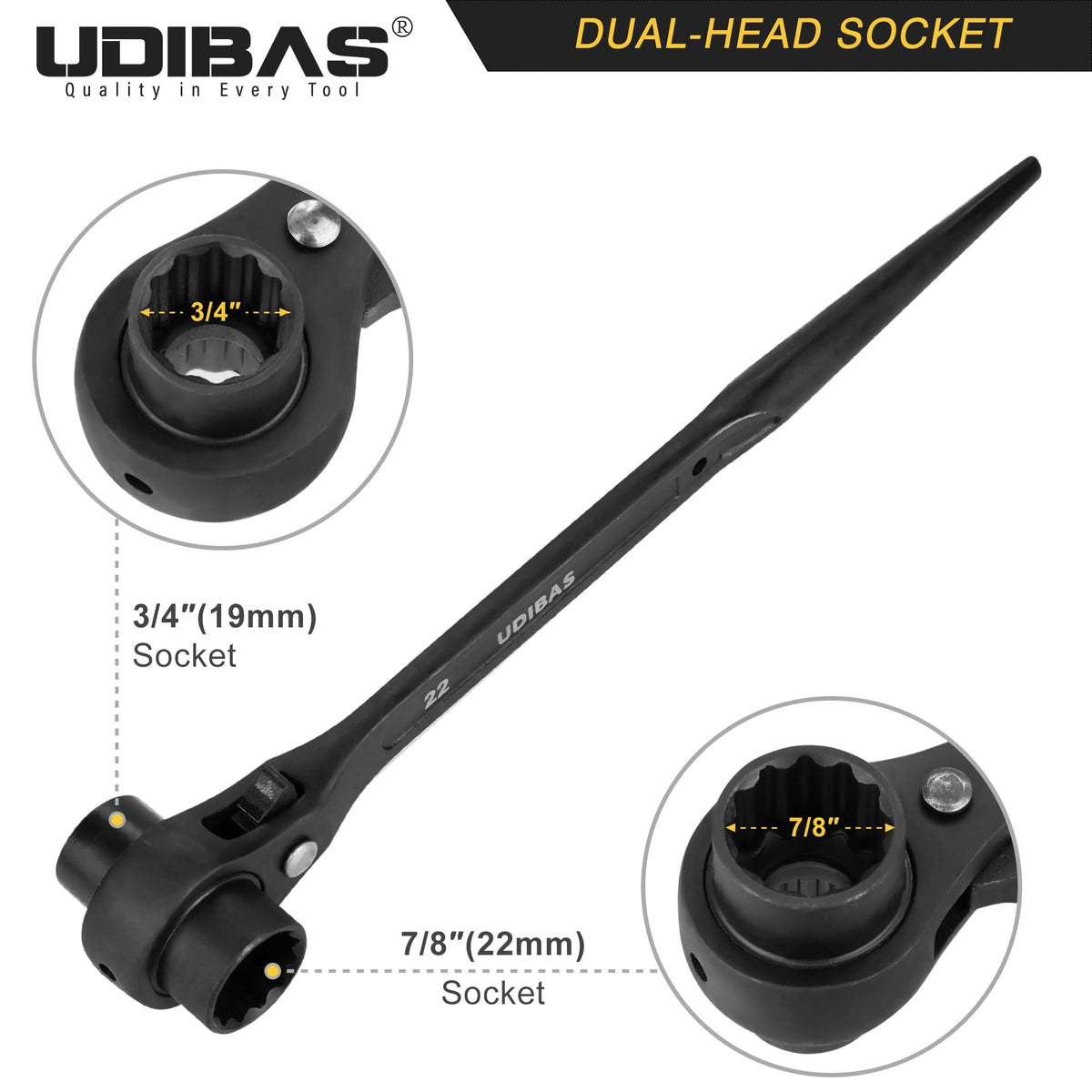Udibas 12-point wrench close-up highlighting Cr-V steel and chrome finish