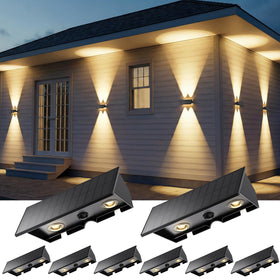 UGDLUCK 8PACK solar sconce front view with warm up-down lighting for entry